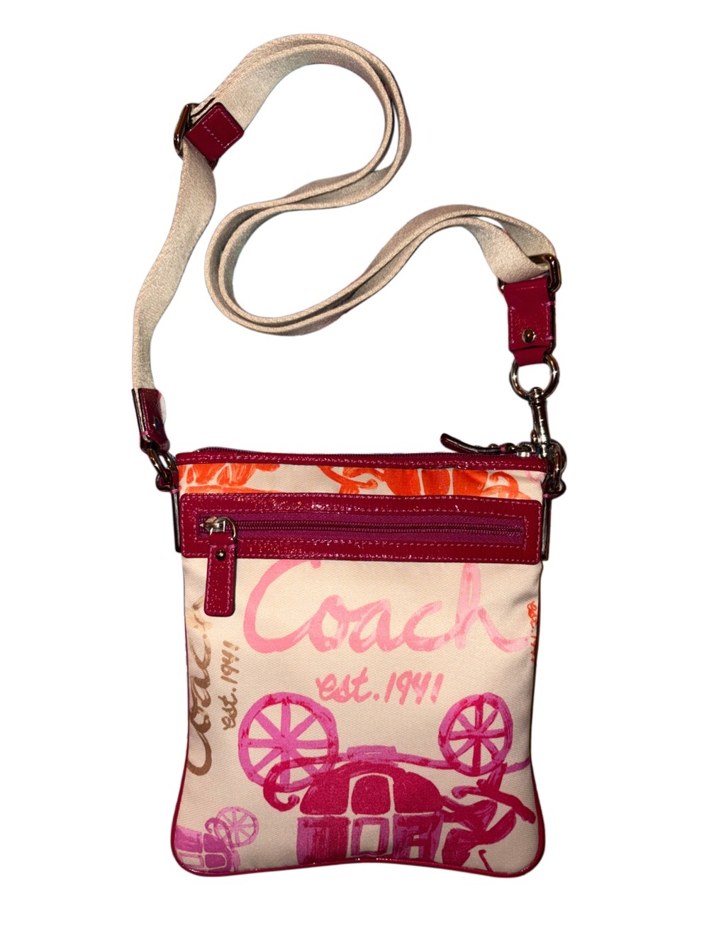 Coach Horse & Carriage Sateen Swingpack Crossbody Pink & Cream F43813